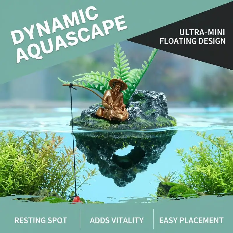 Aquarium-Schwimminsel-Dekoration, Realistische Anglerstatue, Miniatur-Kunstlandschafts-Ornament für Aquaristen – Detail 13