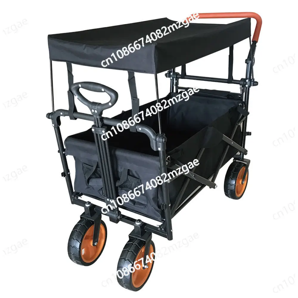 Camper with awning, camper with roof, grocery shopping shade folding cart