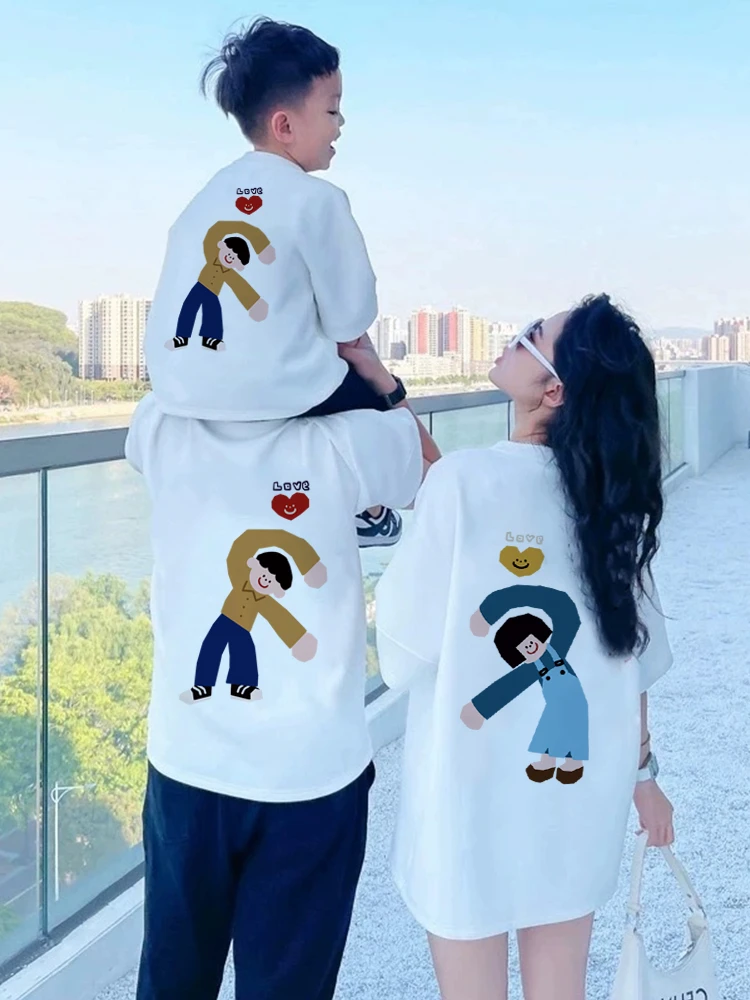 

Summer Cartoon Print Family T Shirt Parent Child Matching Outfit Couple Short Sleeved Pure Cotton Top Cute Kawaii Ins Style