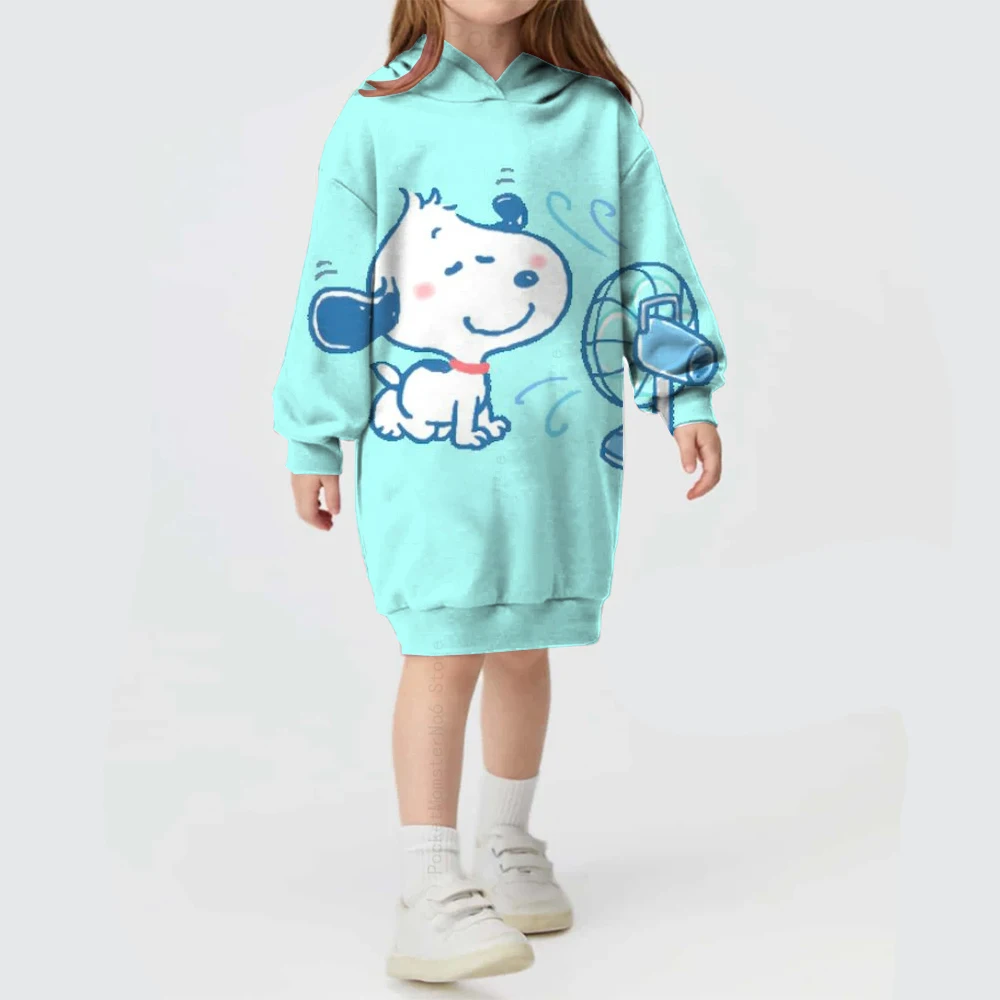 2024 Autumn and Winter Sweatshirts Fashion Casual Disney Snoopy Printed Hoodies Baby Girls Cute Long Sleeve Hoodies Dresses