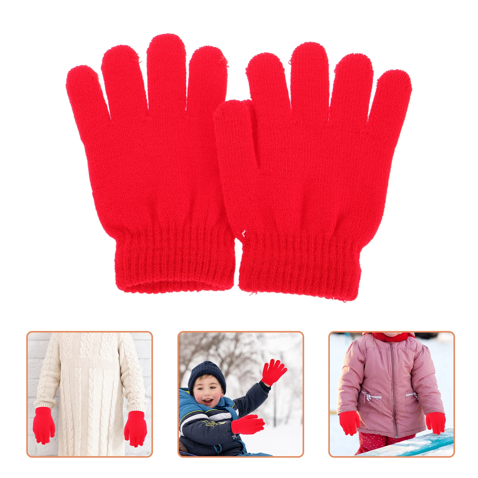 

Kids 4-12 Years Full Finger Knitted Winter Gloves Warm Stretchy For Autumn Winter Outdoor Rain Red