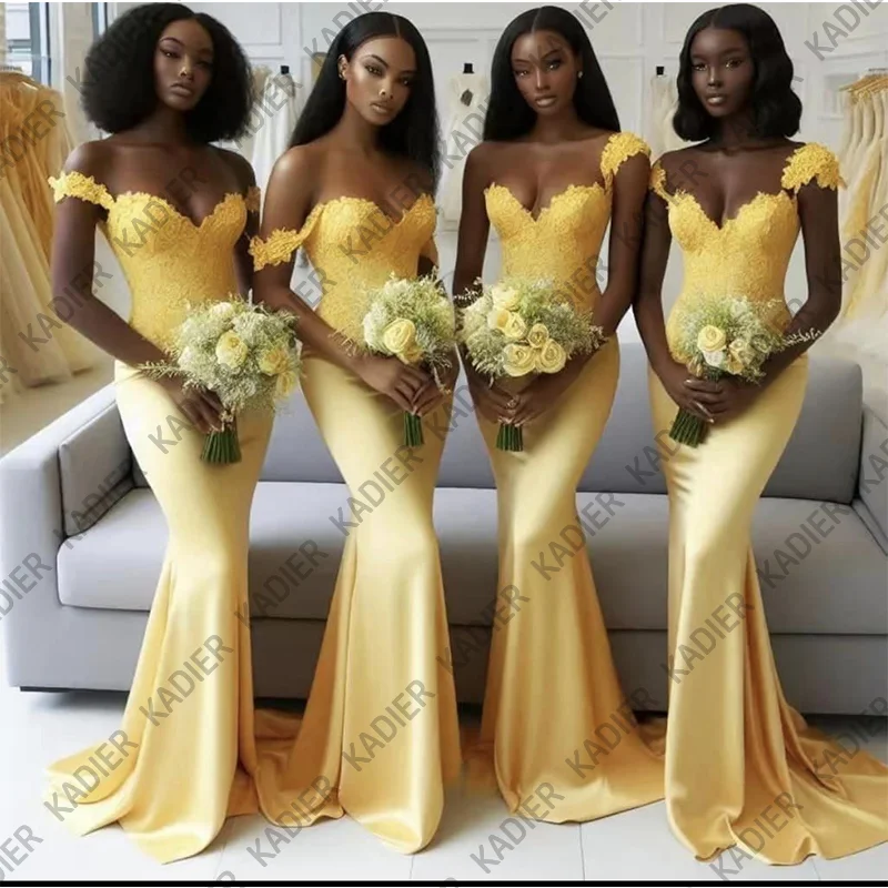 

Long Mermaid Yellow Afrcian Bridesmaid Dresses Wedding Party Dress vestidos de fiestas elegantes mujer