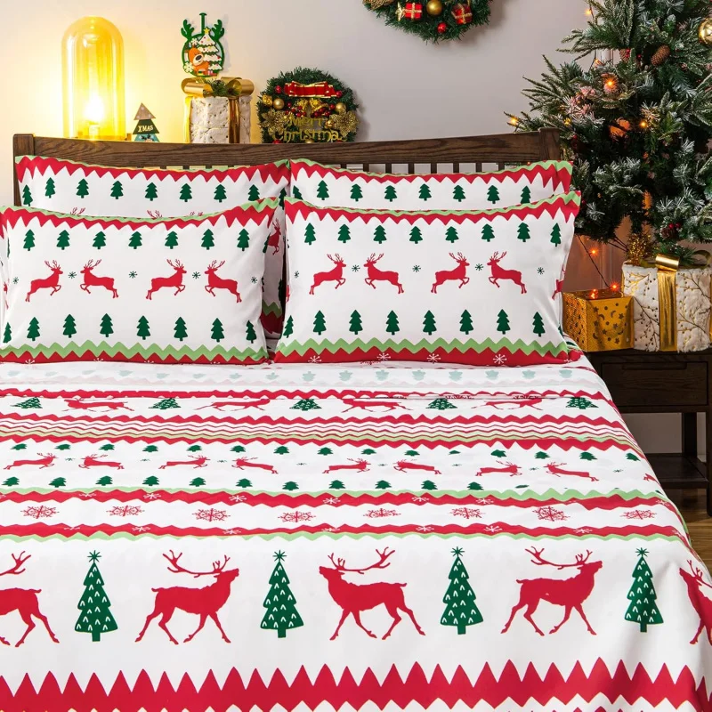 Christmas reindeer and tree pattern 3-piece set bedding duvet cover 2 pillowcases