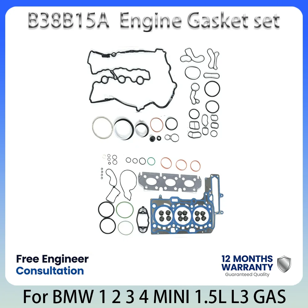B38B15A Engine Full Gasket Set For BMW 1 2 3 4 116i 118i 216i 218i 318i 418i i8 X1 X2 MINI 1.5L 1.5 L T L3 GAS 13-23 11128630683