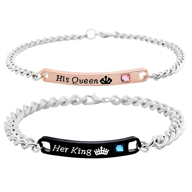 Fashion Couple Alloy Bracelet His Queen Her King Sweet Romantic Charm Jewelry Accessories Gift for Lovers and Friends