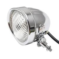 Aluminum Visor Motorcycle Retro Headlight 4 inch Head 12V Replaces for Motorcycles (Chrome Clear)