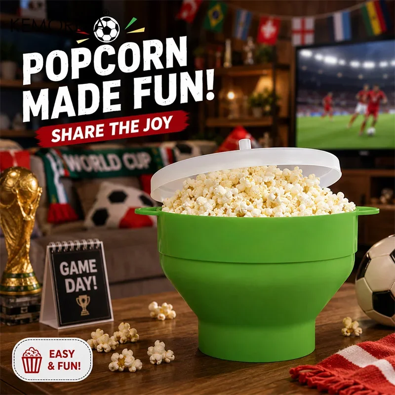 1pc Microwave Popcorn Maker-3L Large Capacity,Foldable Silicone Bowl,BPA-Free & Dishwasher Safe, Perfect for Family Movie Nights