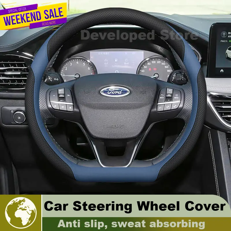 Leather Car Steering Wheel Cover For Ford Escape ZH Kuga 2013-2026 Popular Style Auto Steering Wheel Cover Ford Kuga Accessories