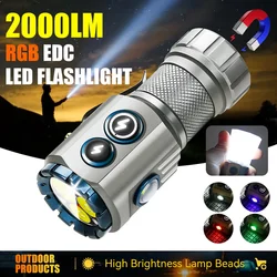 USB Rechargeable RBG LED Flashlight 2000LM Powerful Mini EDC Tactical Lantern Using 18350 Battery Outdoor Camping Fishing Torch