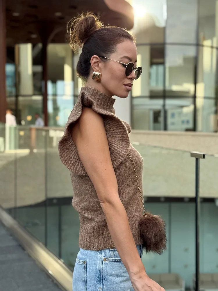 HH أنثى الشتاء أزياء بسيطة تنوعا الصوف الطبقات الزخرفية أعلى المرأة الوقوف طوق سليم أكمام تكدرت محبوك أعلى #6