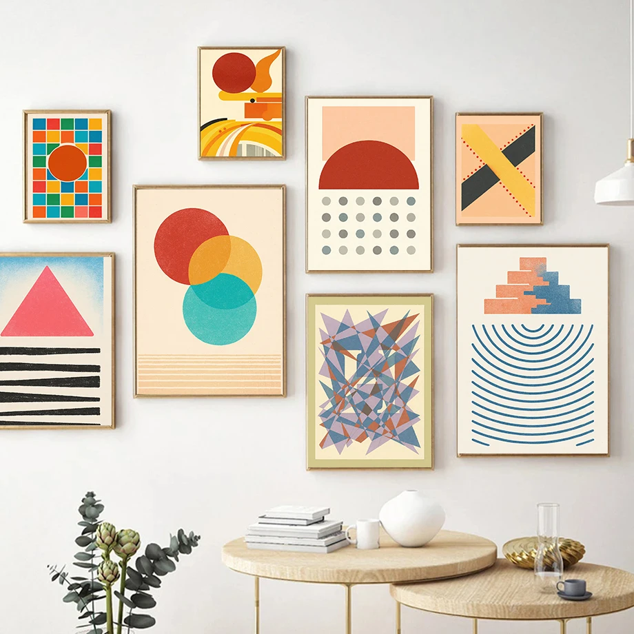 Abstract Geometric Bauhaus Posters Penguin Triangle And Lines Modern Minimalism Prints Canvas Wall Art Pictures Home Room Decor
