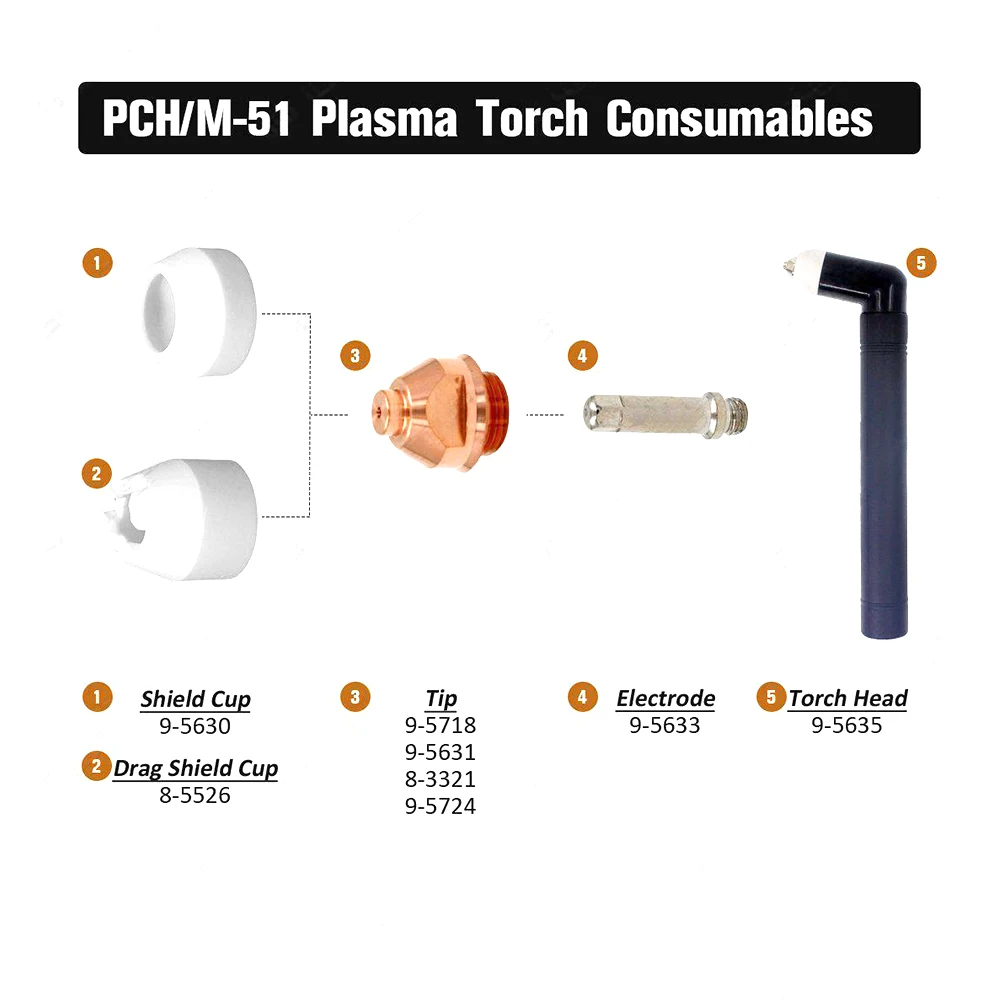 Imagem -04 - Plasma Tocha Eletrodo Dinâmica Térmica Pch-51 3xr 4xi 5xr Plasma Tocha 9-5633 9-5724 8-5526 Qty22 Corte Também 95633 Wsp10041