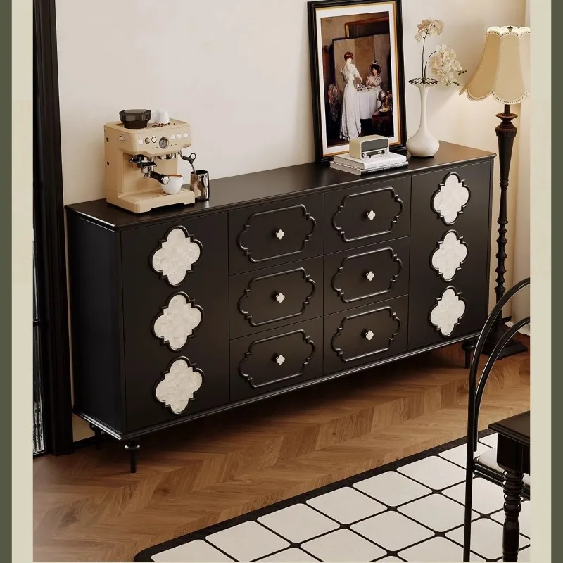 

luxury sideboard, retro solid wood 2025 new small apartment medieval style wall-to-wall integrated storage cabinet