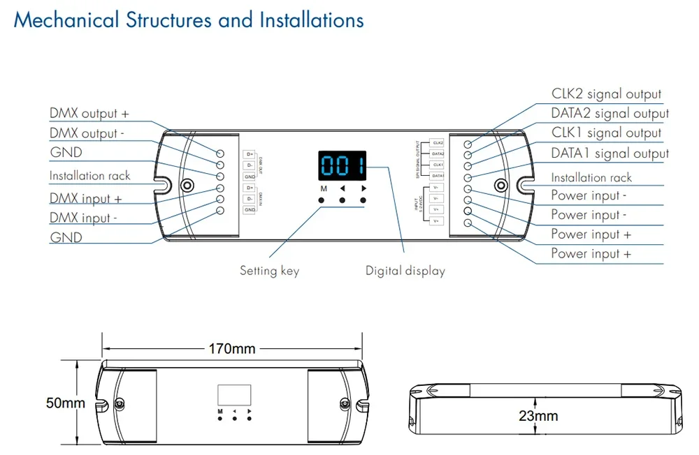 DMX512 to SPI Converter DMX Decoder Wireless Controller DS-L with Digital Display for 2811 2812 6803 IC LED Strip Lamp 5V-24VDC