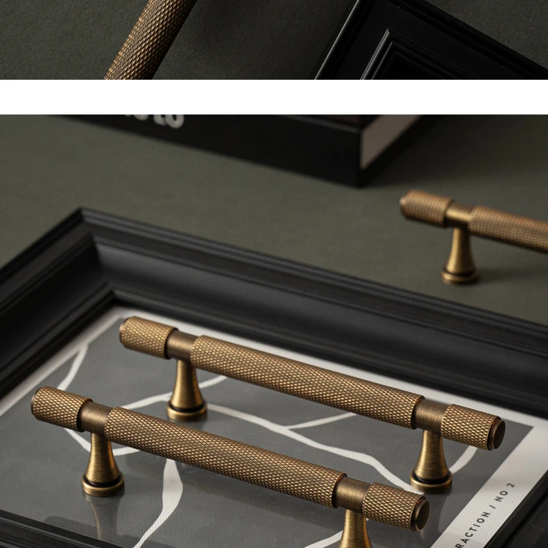 Santaya Solid Antique Brass Handles With Knurled Cross Pattern for Kitchen Cabinet T Bar Pull Bedroom Wardrobes and Drawer Knobs