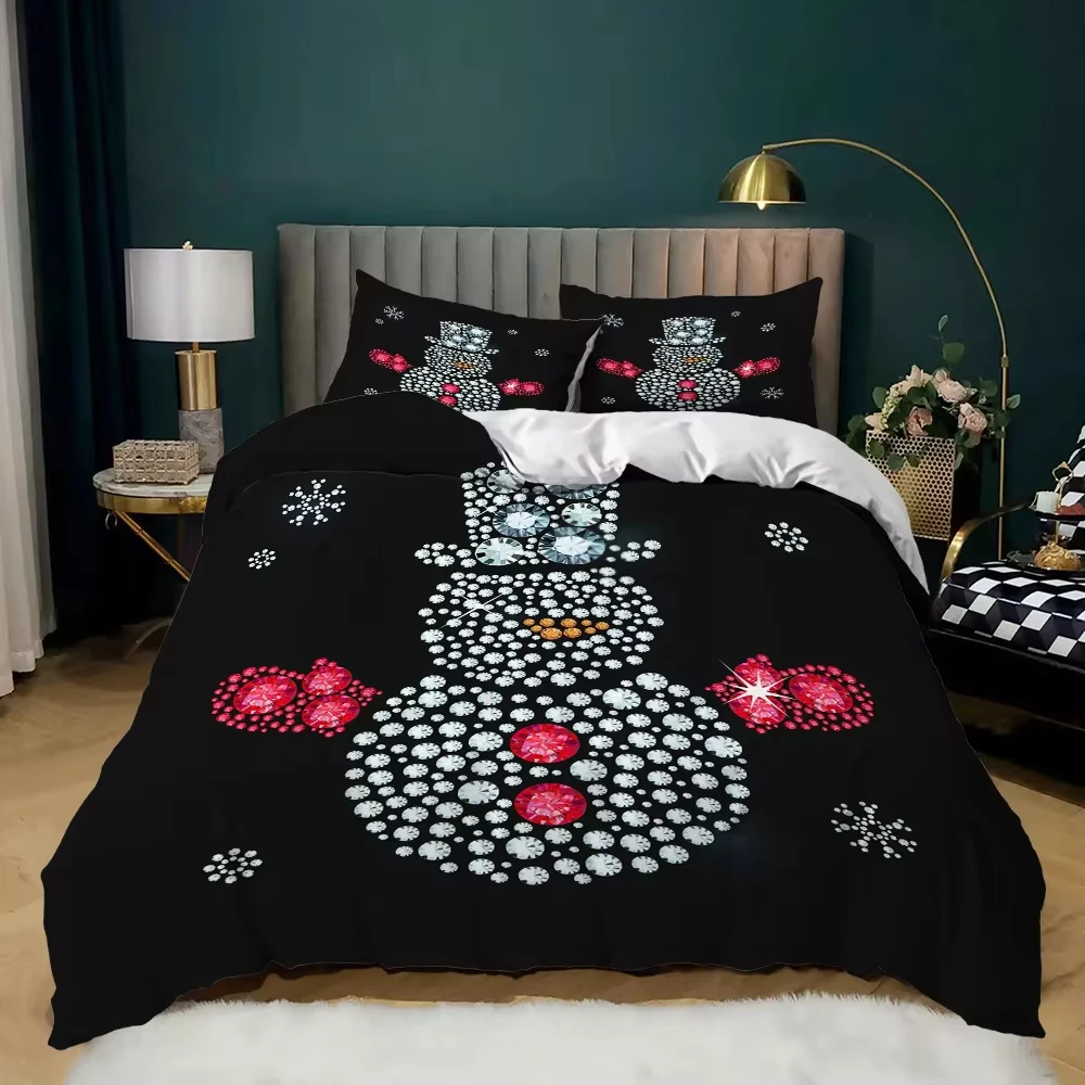 Christmas Duvet Cover Set Red Snowflake Pattern Bedding Set Bed Sheet Linens Pillowcase Bed Cover Bedding Set