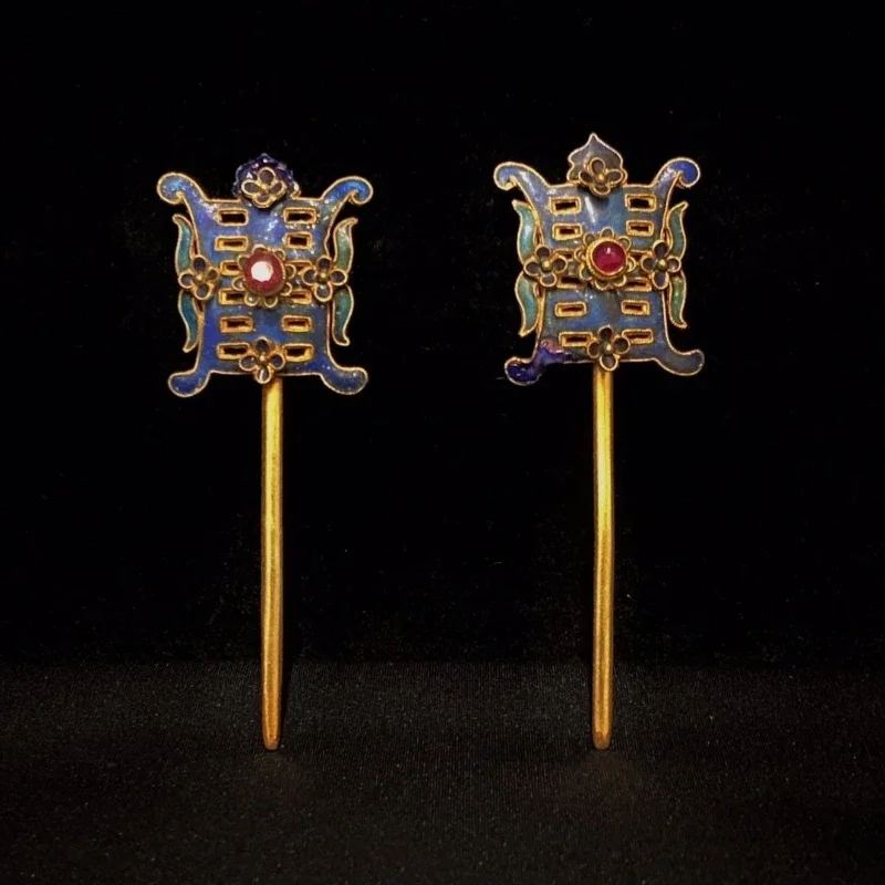 Collection of hairpins, burnt blue embellishment, inlaid hairpins, thick pulp, good quality, pure handmade