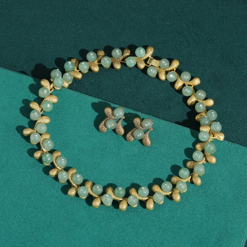 Vintage Green Agate Lazuli Stone Fruit 18k Jewelry Sets Necklace Earring Bracelet White Zircon Luxury High Quality Trending 2026