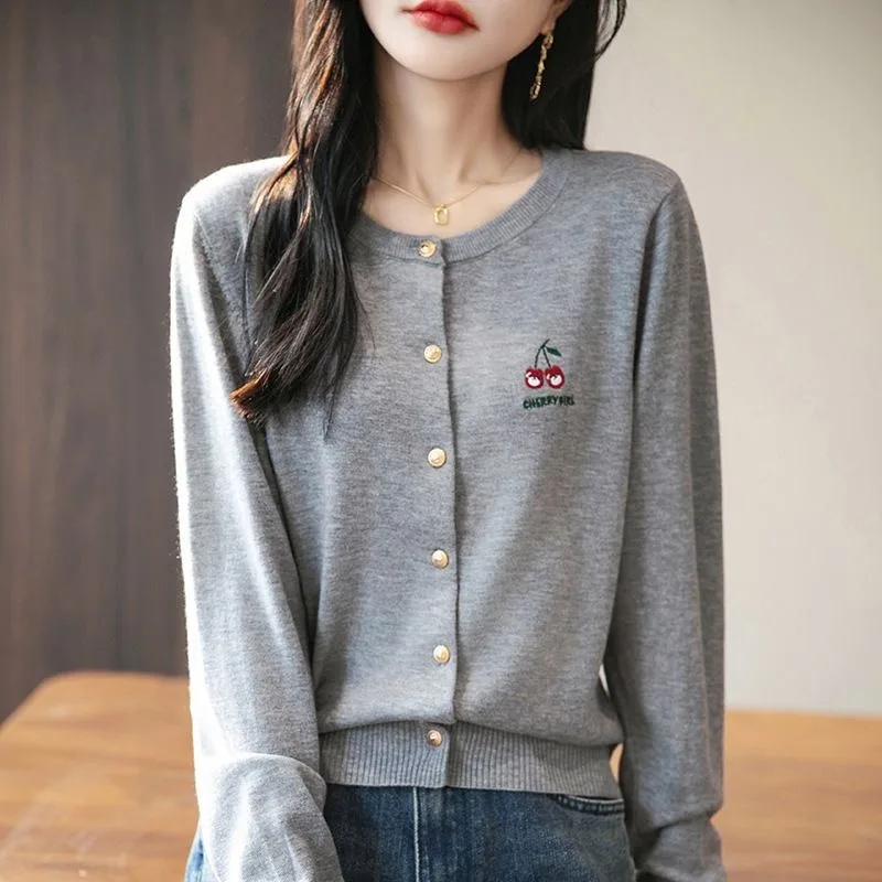 

Oule круглый вязаный открытый кардиган, женский тонкий весенне-осенний шерстяной свитер с вышивкой, топ из пряжи, модная верхняя одежда