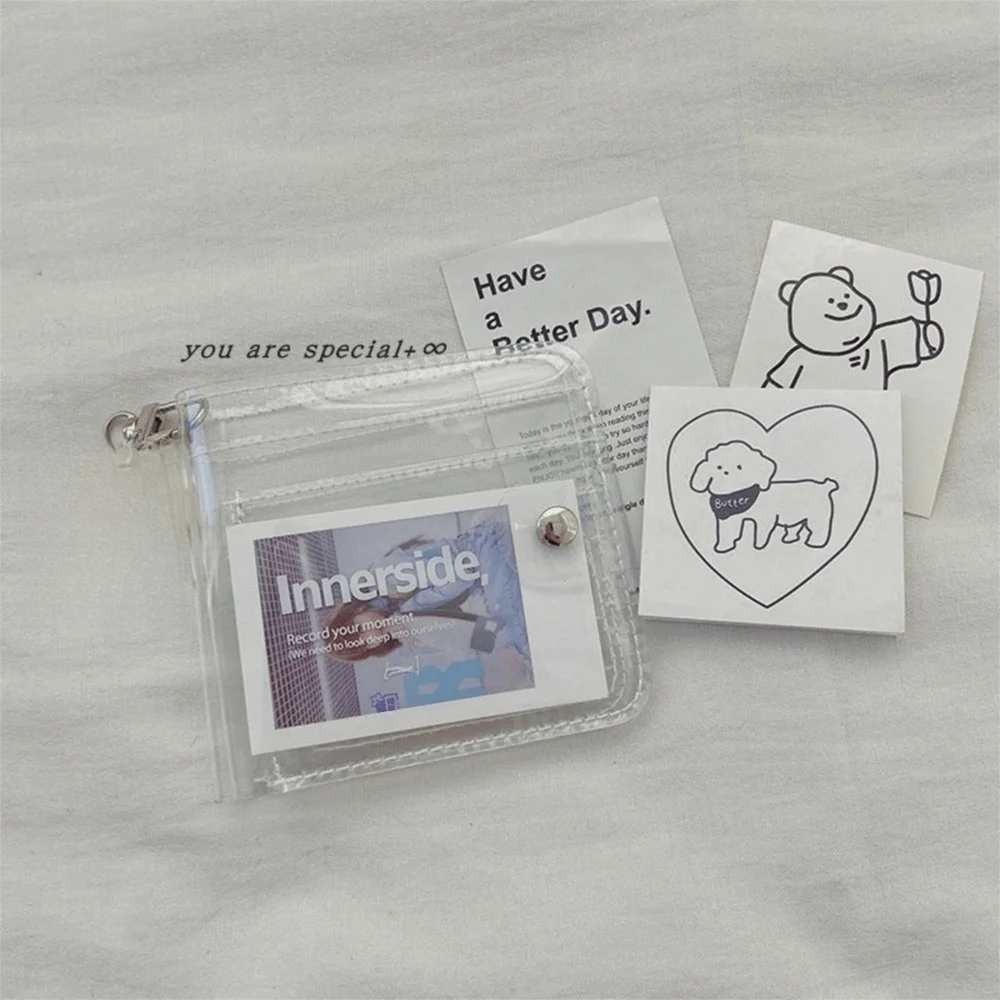 

Прозрачный женский винтажный корейский чехол для банковских кредитных карт, модный чехол для визитных карточек для пар, сумка из ПВХ, держатель для удостоверений личности, короткий кошелек