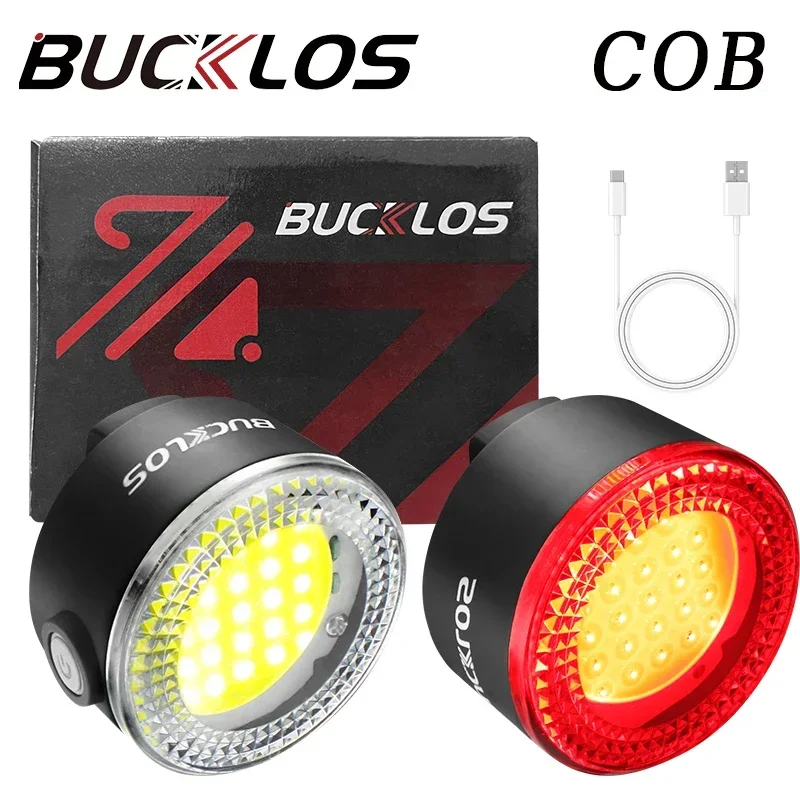 BUCKLOS COB Bike Taillights Headlight USB Rechargeable Bicycle Safety Warning Light MTB LED Front Rear Lantern Cycling Lamp Set