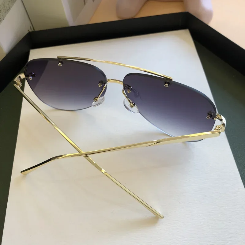 Vintage Rimless Alloy Aviation Pilot Sunglasses for Men Brand Gradient Sun Glasses Female Metal Oval Shades Black Brown view 5