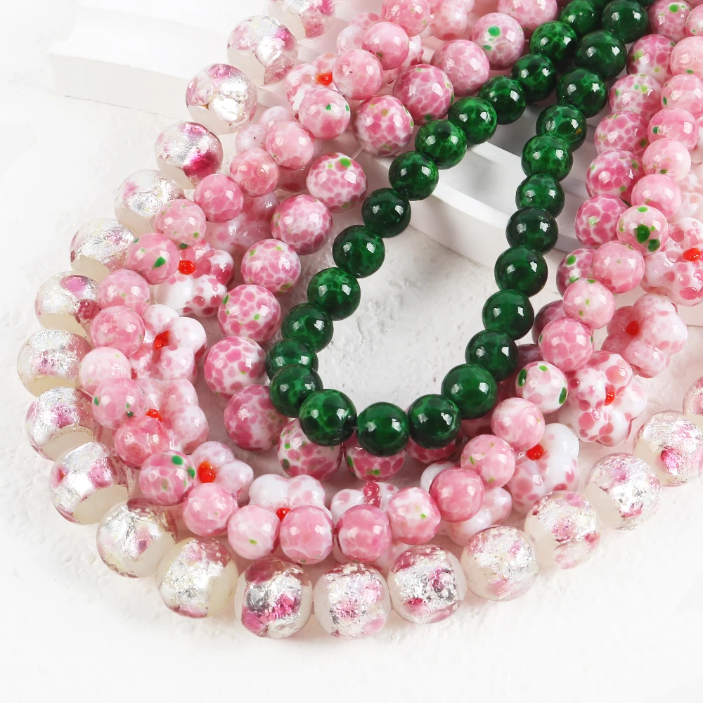

5pcs Murano Lampwork Beads Round Glazed Glass Flower Beads For Jewelry Making Diy Bracelet Necklace Crafts Accessories