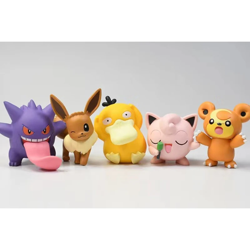 5pcs/set TAKARA TOMY Pokemon Skill Performance Styling  Gashapon Gengar Psyduck Eevee Action Figure Model Toys Gift