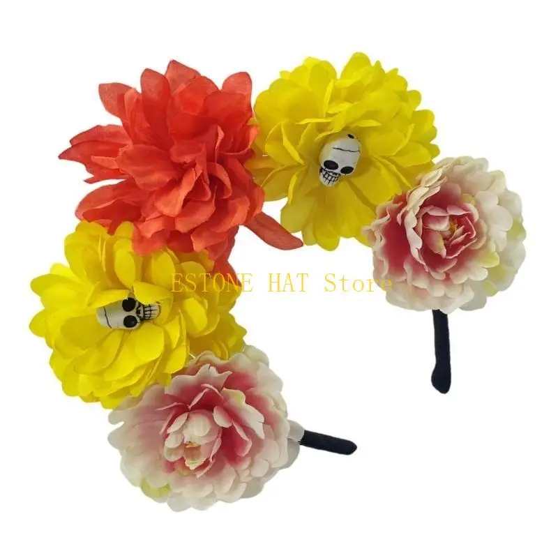 

49MF Повязка на голову ведьмы с розой и черепом дьявола Темный цветок Ведьма Хэллоуин Роза Ролевая игра