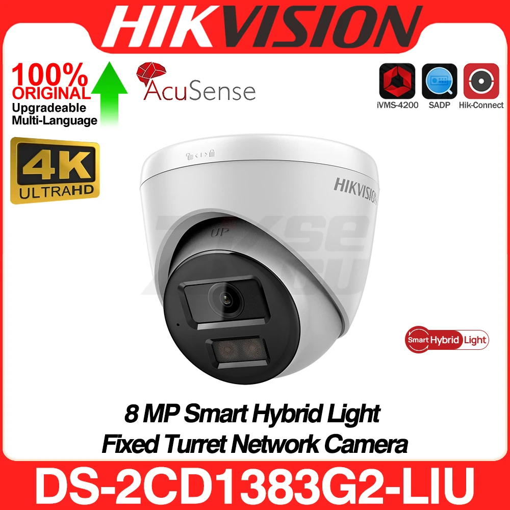 

Hikvision 8MP ColorVu Smart Hybrid Light IP Camera DS-2CD1383G2-LIU DS-2CD1383G2-LIUF MD 2.0 Human Detect MIC SD Slot IP67 POE