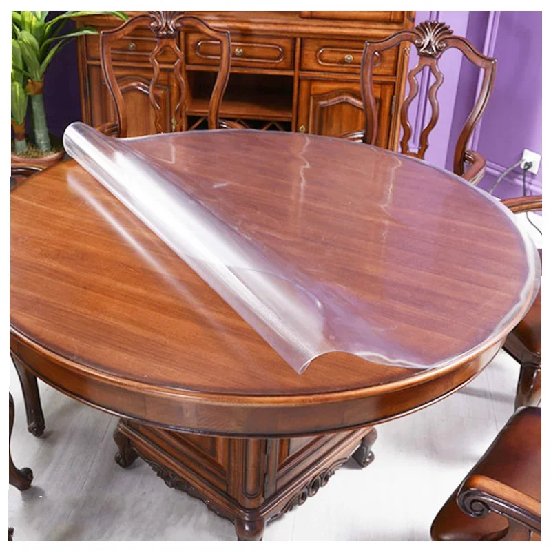 1PC Round Transparent Soft Plastic PVC Tablecloth, Waterproof, Oilproof Living Room Dining Tables, Kitchen Desk Protector Home D