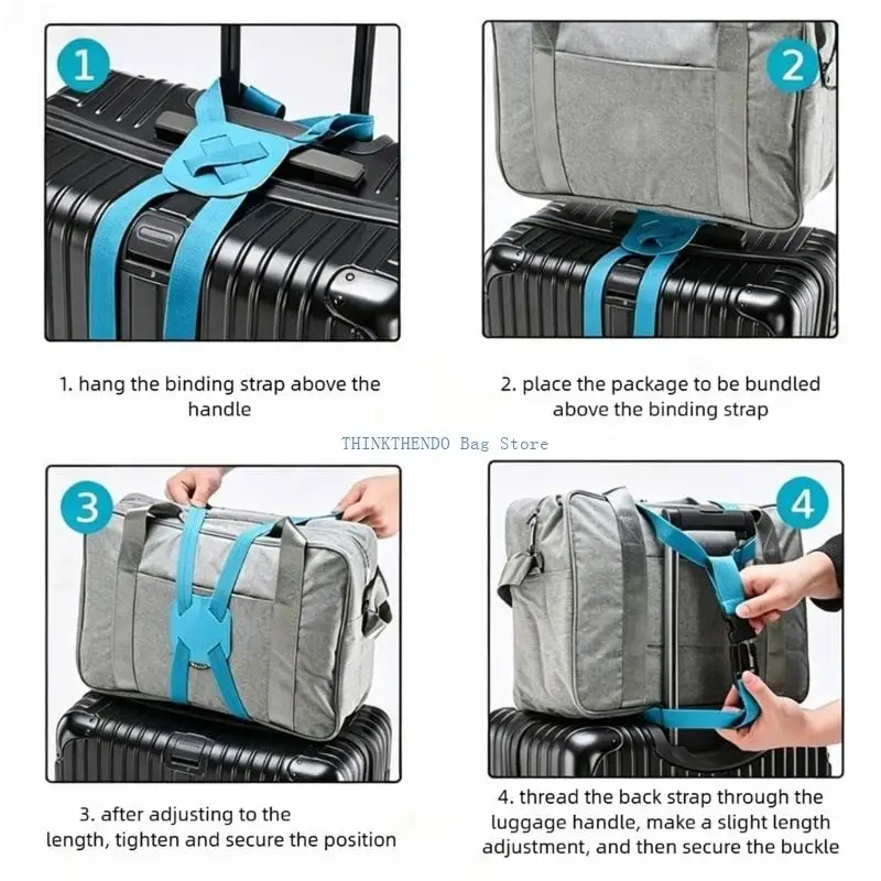 340D Adjustable Luggage Strap Set for Rolling Suitcases, 3 Piece Bag Link System with Sliding Adjusters for Stacked Packing and