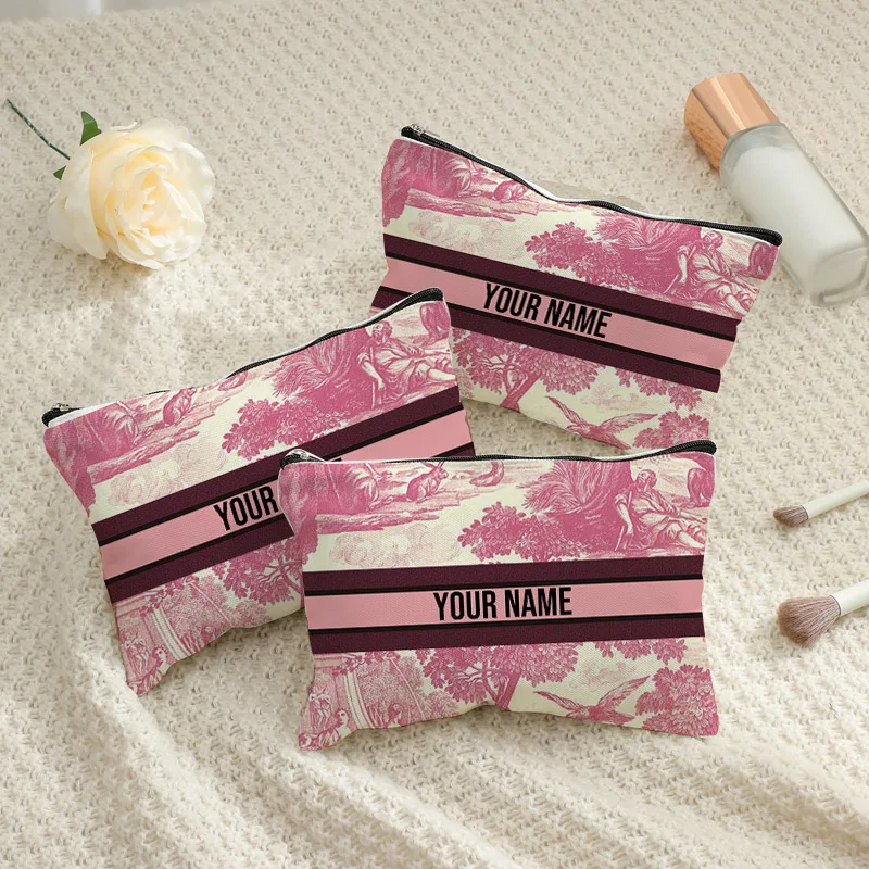 Vintage Floral Makeup Bag Custom Name Handbag for Women Travel Cosmetic Organizer Toilet Pouch Trendy Side Bag for Ladies Purse