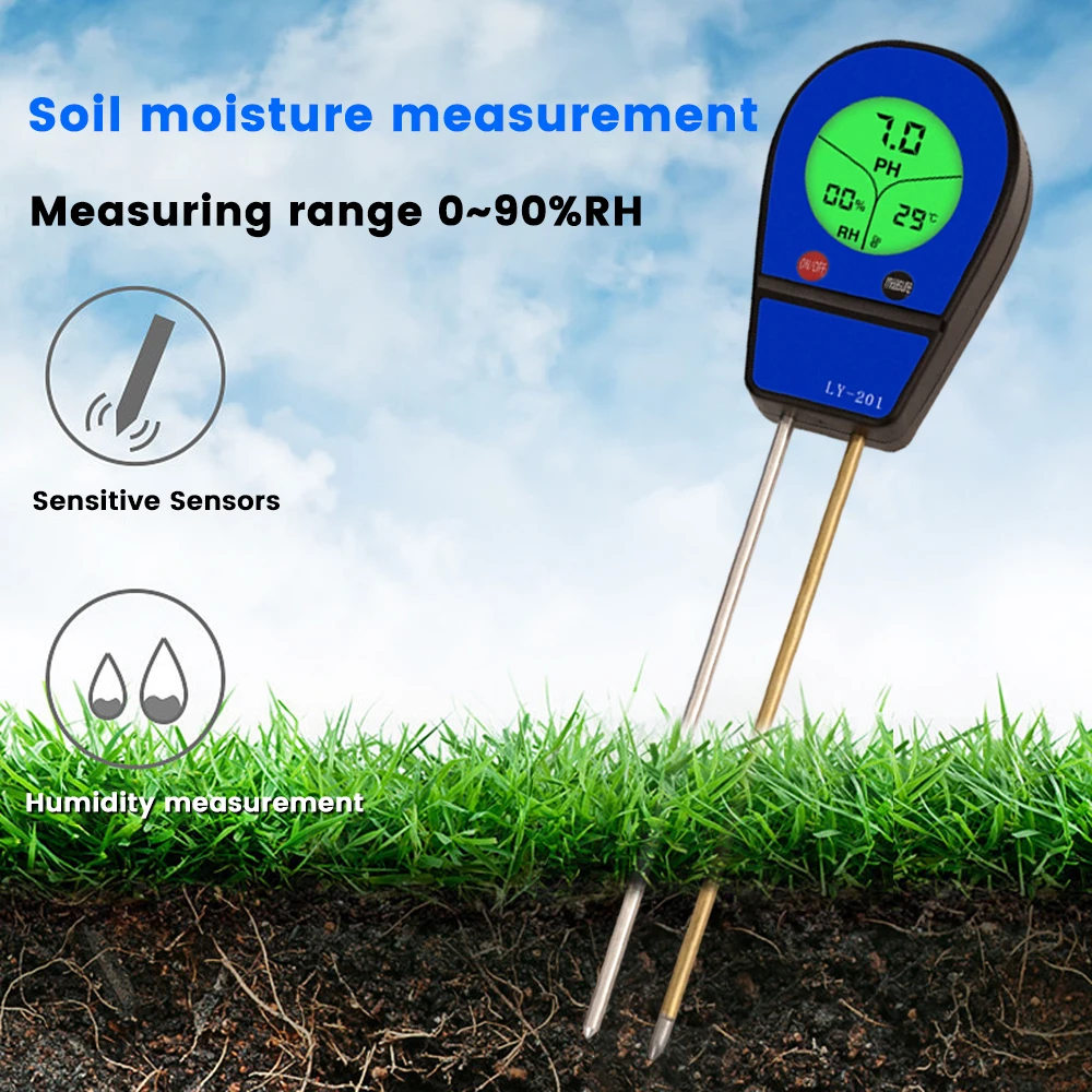 LCD Digital Soil Moisture Meter 3-in-1 Plant Temperature Soil Moisture PH Meter Intensity Environment Humidity Tester For Garden