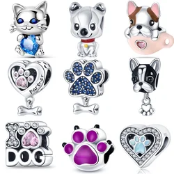 925 Sterling Silver Cat Dog Animal Paw Prints Series Charms Beads Fit Original Bracelets Beads jewellery making DIY Jewelry Gift