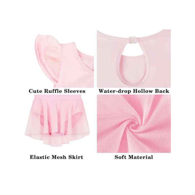 여아 발레 댄스 레오타드 유아 물방울 백 러플 소매 발레 스커트 무대 공연에 적합