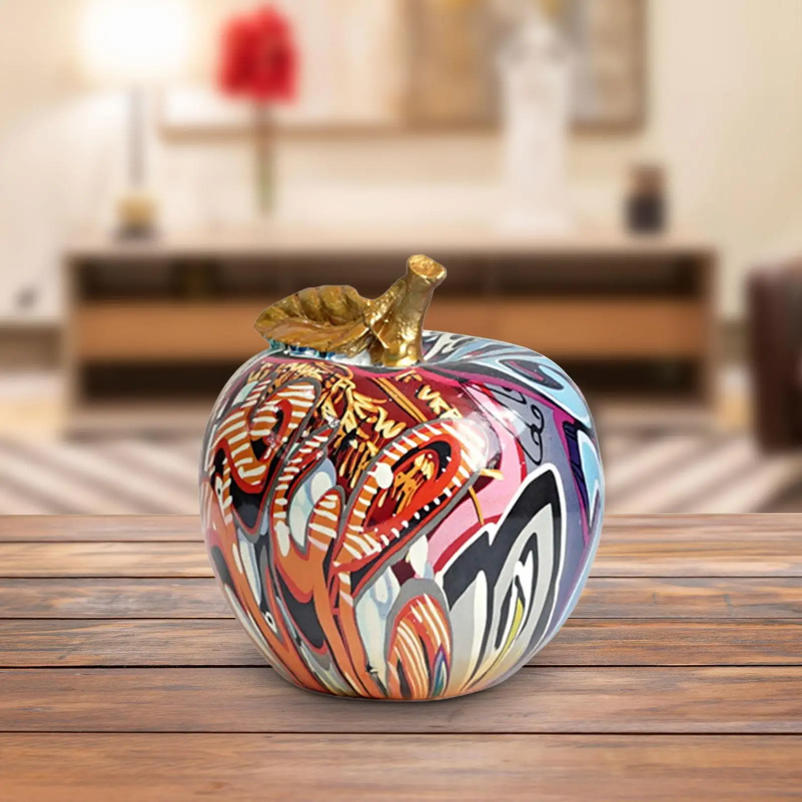 Graffiti maçã estatueta estátua escultura de frutas moderno decorativo ornamento de mesa para escritório prateleira entrada decoração casa acento
