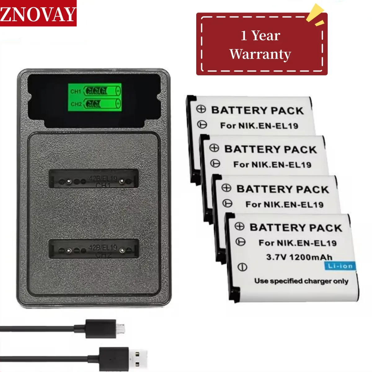 EN-EL19 ENEL19 EL19 Li-ion Battery+LED Dual Charger for Nikon Coolpix S32 S33 S100 S2500 S2750 S3100 S3200 S3300 S3400 S3500