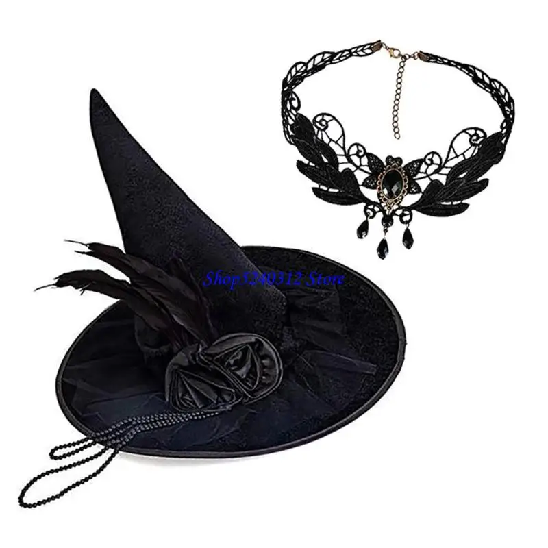 634C Sophisticated Unisex Hats Necklace Set Unique Weathered Stylish Hat Fashion