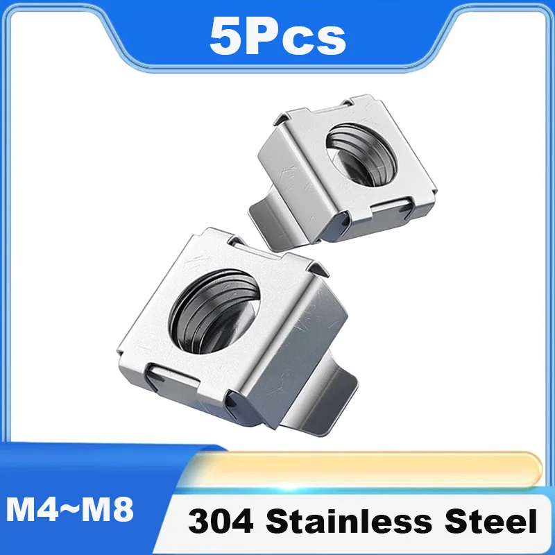 Card Cage Nuts 304 Stainless Steel Floating Cage Nut Square Quartet Snap-In Nut Rack Mount Fastener for Server Enclosure Cabinet