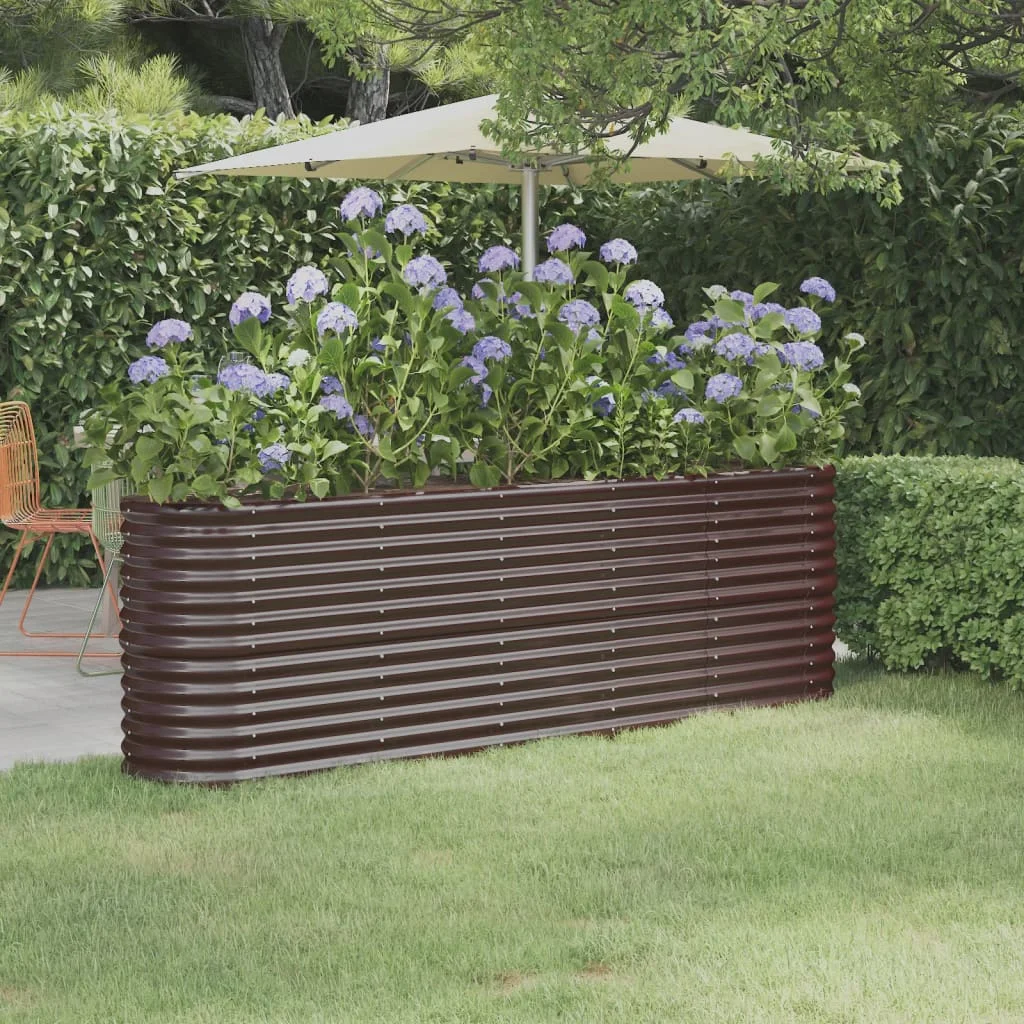 Gartenbett aus pulverbeschichtetem Stahl, 224 x 40 x 68 cm, braun, Außendekoration, Anbautöpfe, Gartendekoration