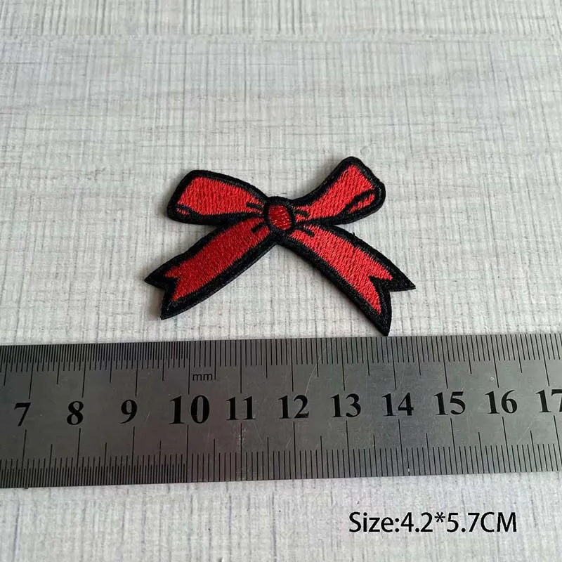 4.2*5.7CM/10PCS Red Bowknot Embroidered Badge Clothes Iron On Patches,Heat Transfer Stickers For Girls Clothing,T-shirts