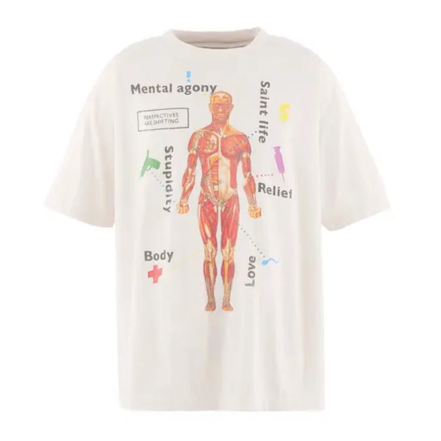 Oversized SAINT Deconstruction Of Human Body Print T Shirt Men Women High Quality Tee Tops T-Shirt