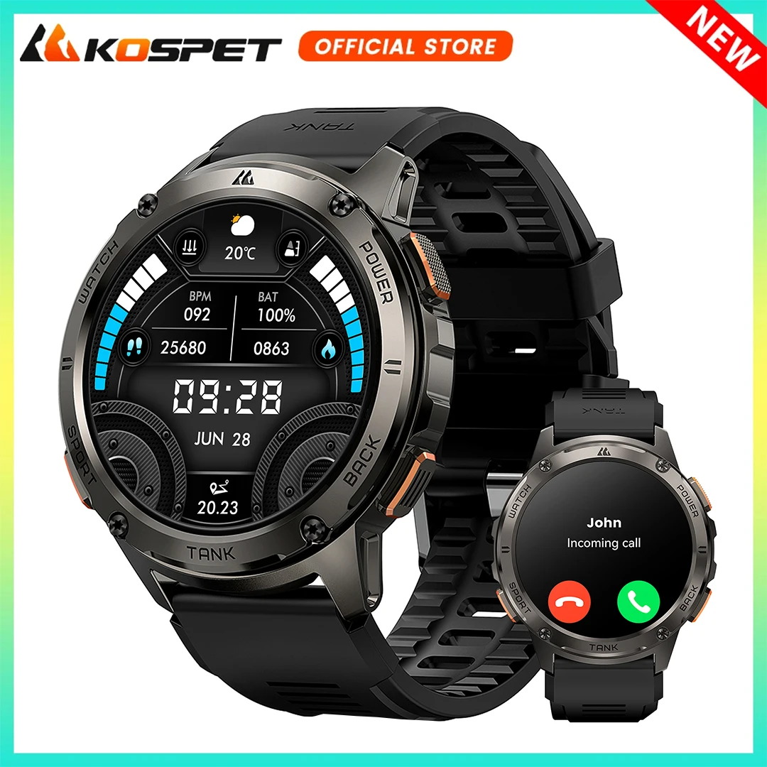 [Bestseller] KOSPET TANK T3 Smartwatch für Herren mit Anruf- und Textfunktion, digitale Fitnessuhr, AMOLED, KI-Sprachsteuerung, AOD, Bluetooth-Tracker