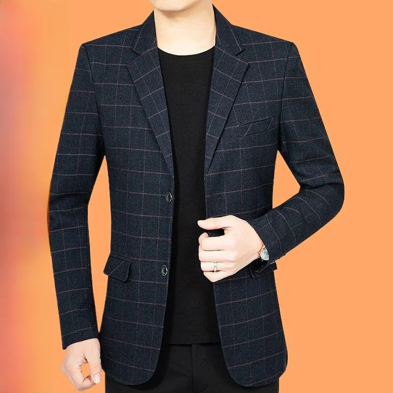 

Удобный повседневный мужской пиджак нового фасона для весны, одежда для отцов, не требующая глажки, цельный, для весенне-осеннего сезона, из утолщенной ткани