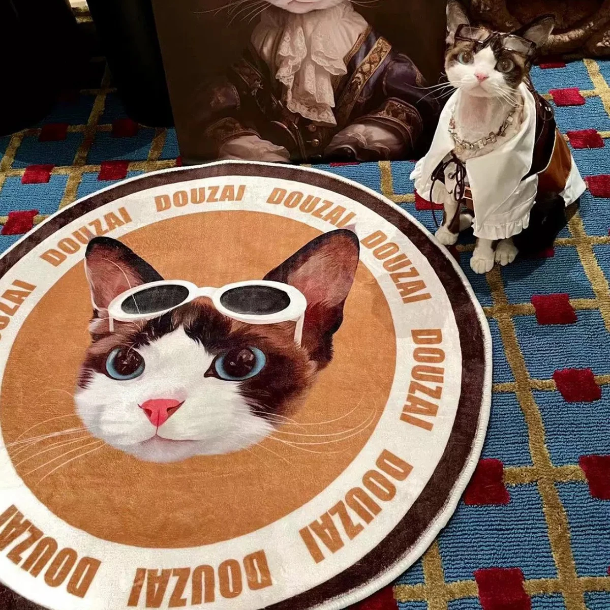Round Carpet for Pet Portrait Custom Rug Cute Fashion Decorate Printed Mat Soft Plush Room Rugs Machine Washable Floor Mats 원형러그