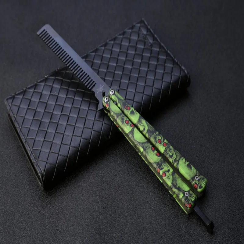 Portable comb stainless steel foldable salon hair styling tools butterfly knife training tools