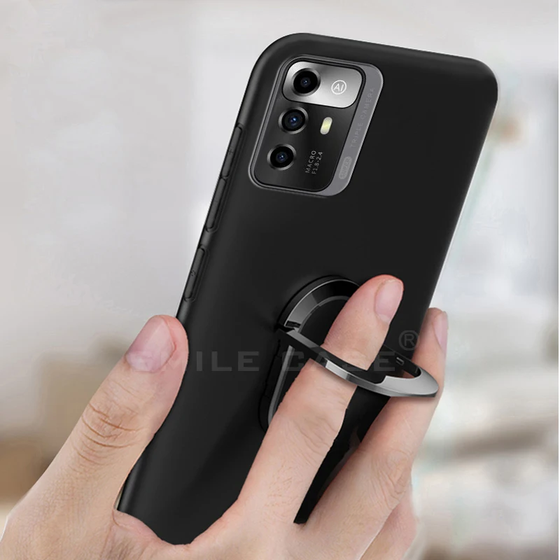 Cover For ZTE Blade A72 (5G) Coque 6.52 Inch Blue Black Classic Finger Ring 360 Degree Rotation Soft Case for ZTE Blade A72 5G