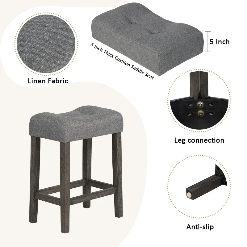 FENGSHUO 4-pieces Bar Table Set With Power Outlet Dining Bar Table And Chairs Set Bar Table Set With 3 Padded Stools Dark Gray