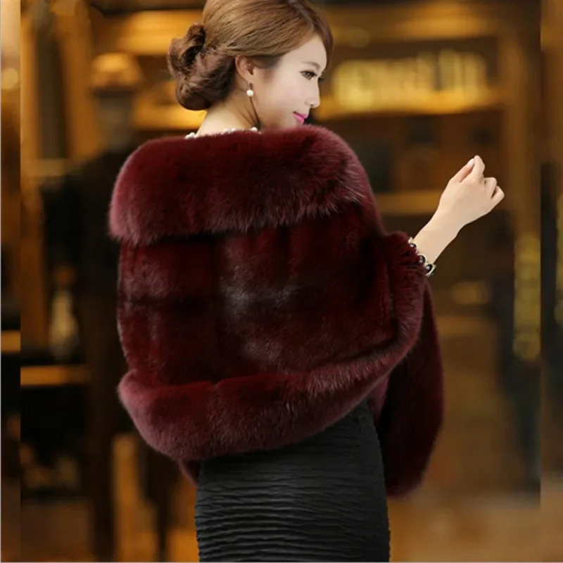 Women Fashion Faux Fur Shawl New Solid Colors Furry Cloak Elegant Autumn Winter Bride\'s Clothing Chic Warm Shawl All-Match Cloak